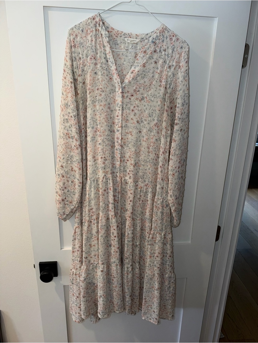 Light Floral Tiered Long Sleeve Dress - Cream/Pink
